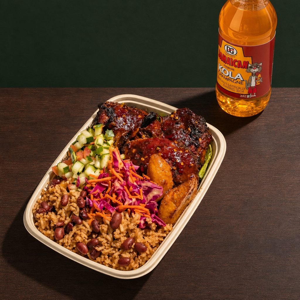 JERK BBQ CHICKEN COMBO MEAL.