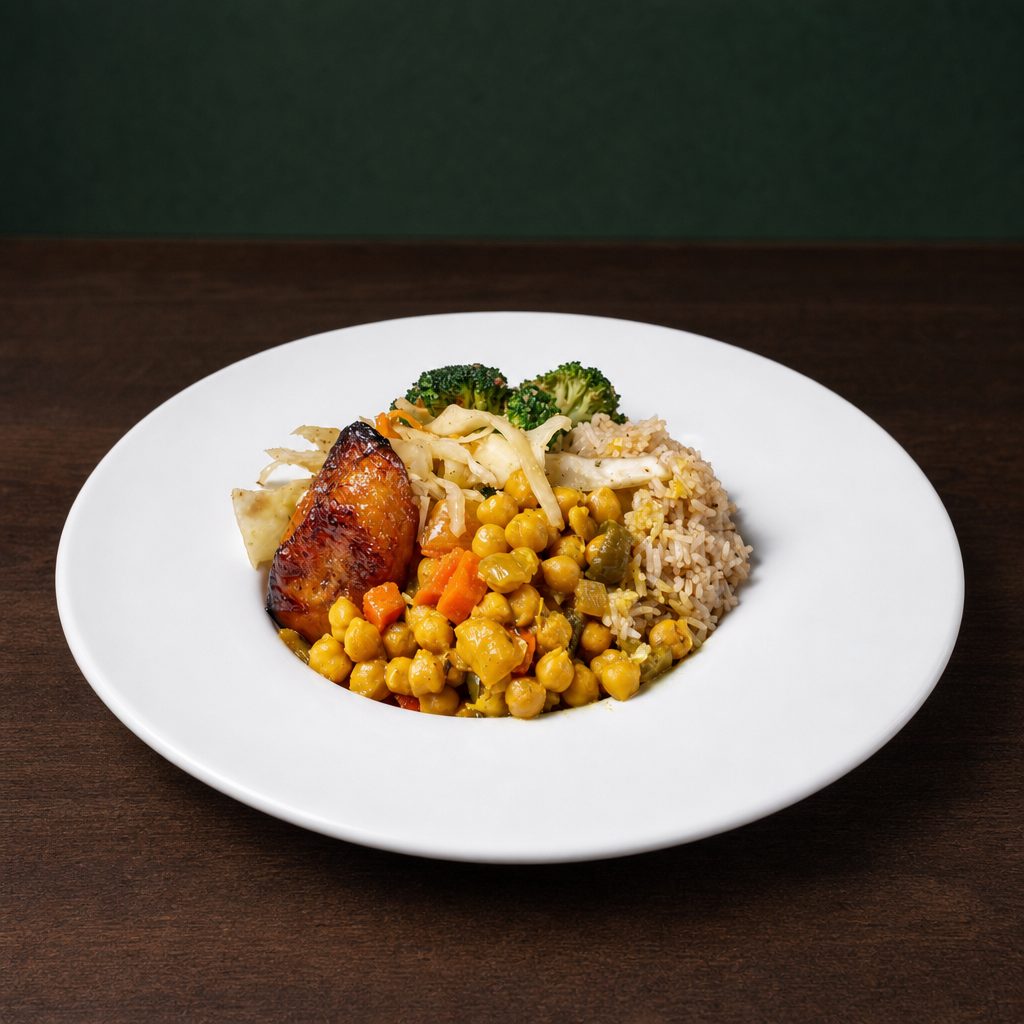 COCONUT CURRY CHICKPEAS BOWL.