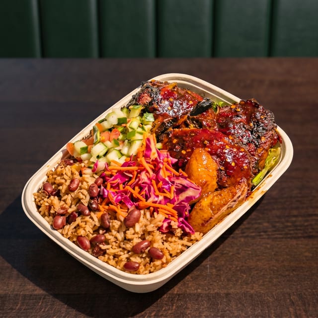 JERK BBQ CHICKEN COMBO MEAL.